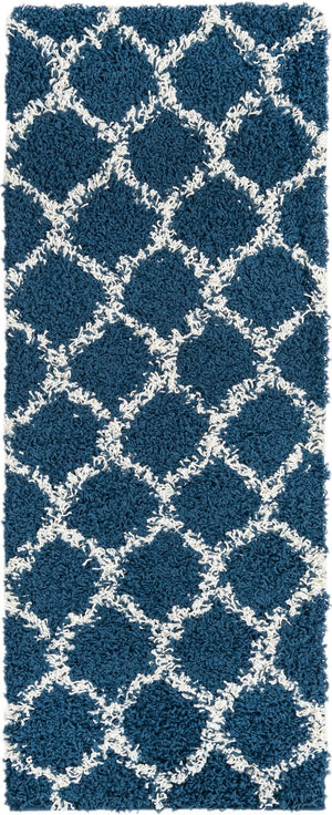 Navy Blue 2' x 5' Trellis Shag Runner Area Rug Thick Soft Touch Fluffy & Plush Shaggy Pile
