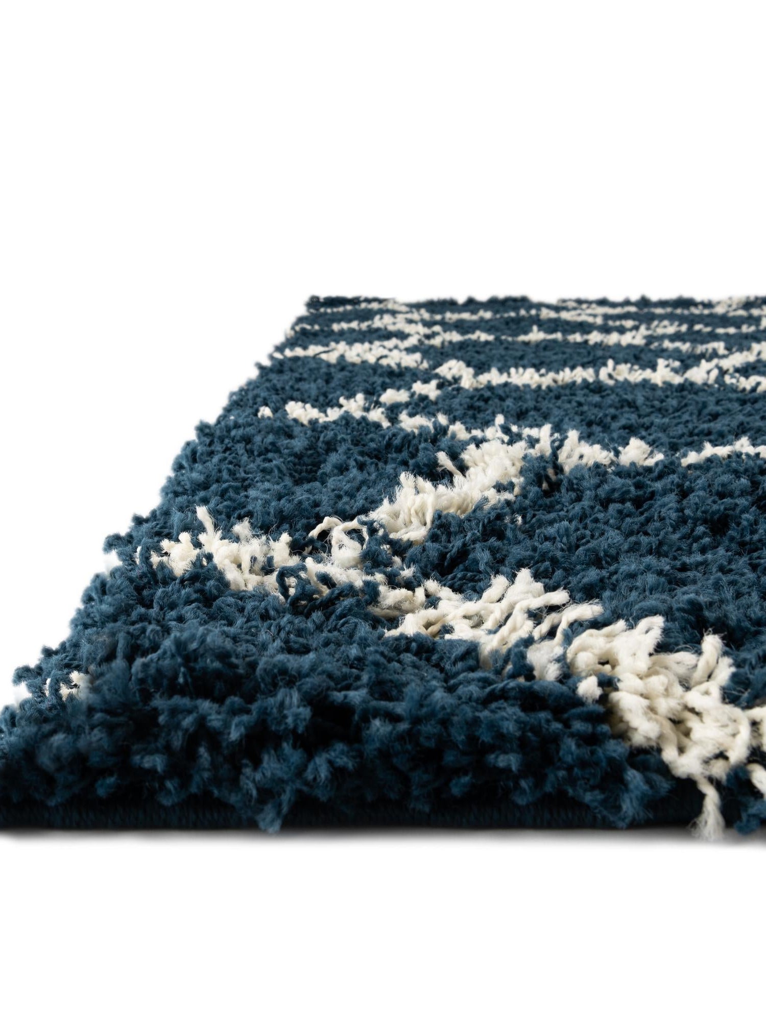 Navy Blue 2' x 6' Trellis Shag Runner Area Rug Thick Soft Touch Fluffy & Plush Shaggy Pile Geometric Modern Unique Carpet for Home Interior Design for Sale at Rug Engine