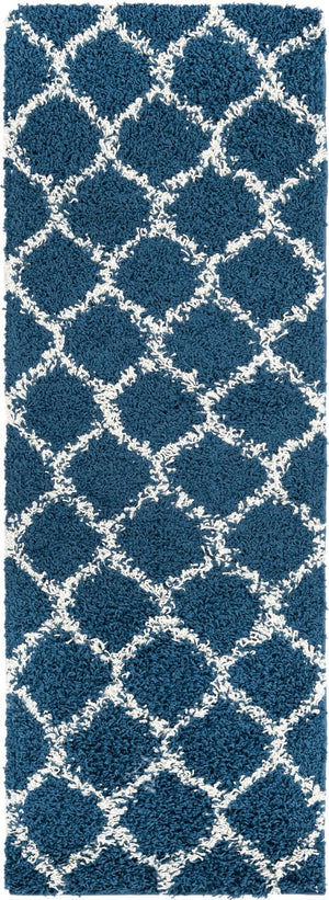 Navy Blue 2' x 6' Trellis Shag Runner Area Rug Thick Soft Touch Fluffy & Plush Shaggy Pile