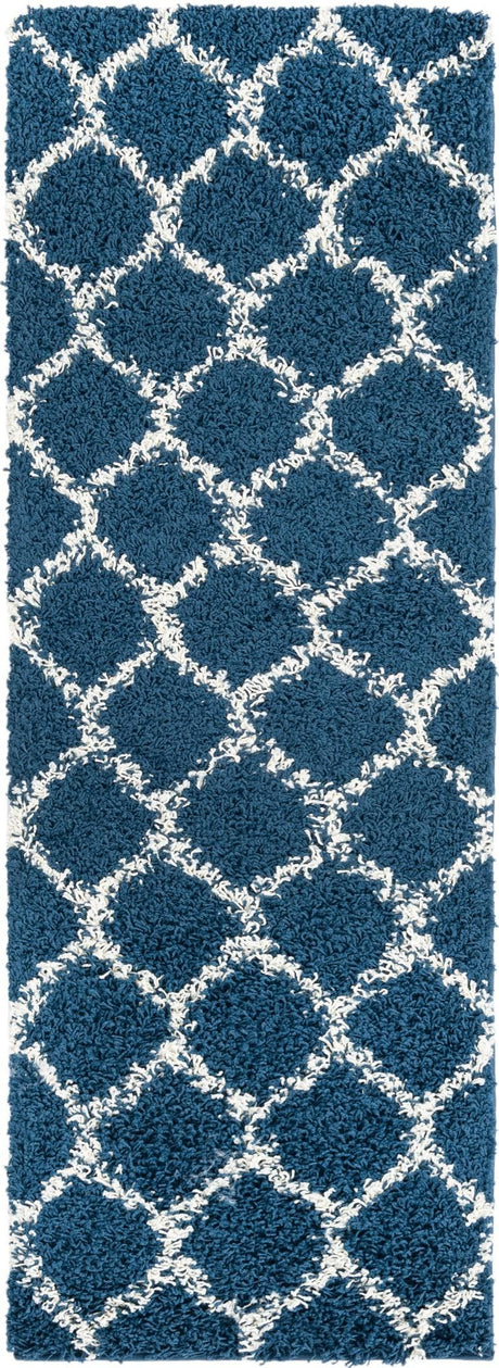 Navy Blue 2' x 6' Trellis Shag Runner Area Rug Thick Soft Touch Fluffy & Plush Shaggy Pile
