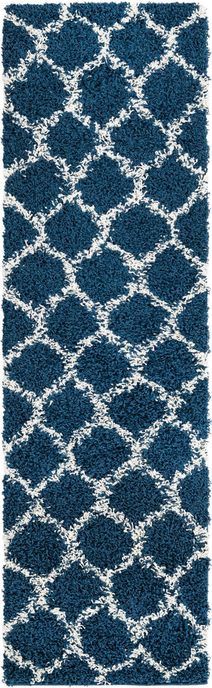 Navy Blue 2' x 7' Trellis Shag Runner Area Rug Thick Soft Touch Fluffy & Plush Shaggy Pile