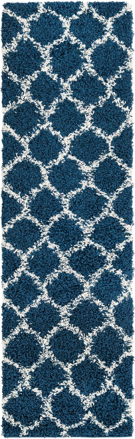 Navy Blue 2' x 7' Trellis Shag Runner Area Rug Thick Soft Touch Fluffy & Plush Shaggy Pile