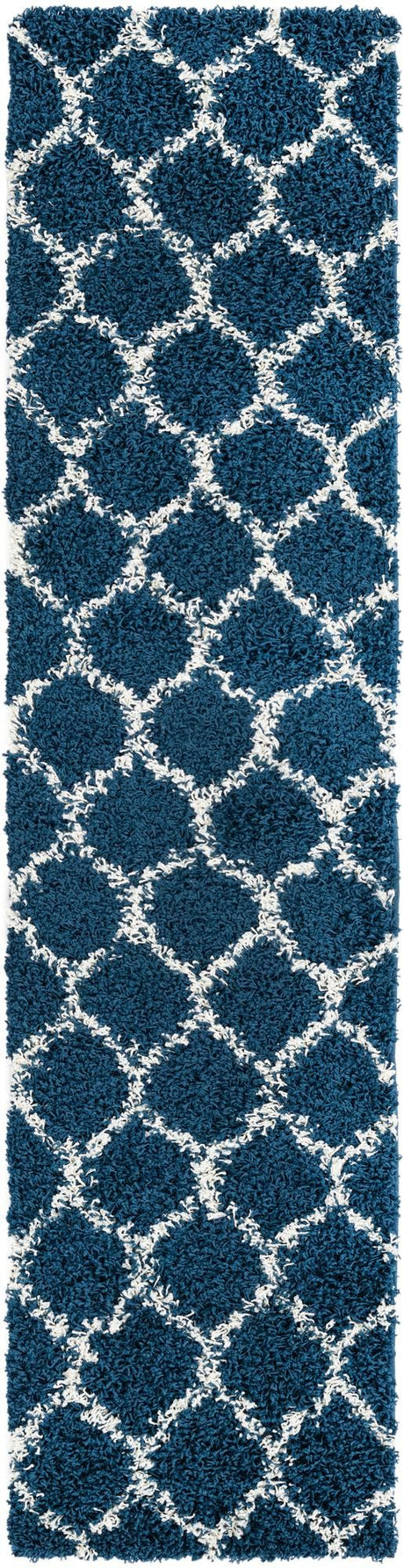 Navy Blue 2' x 8' Trellis Shag Runner Area Rug Thick Soft Touch Fluffy & Plush Shaggy Pile