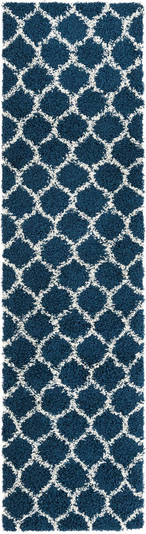Navy Blue 2' 7 x 10' Trellis Shag Runner Area Rug Thick Soft Touch Fluffy & Plush Shaggy Pile