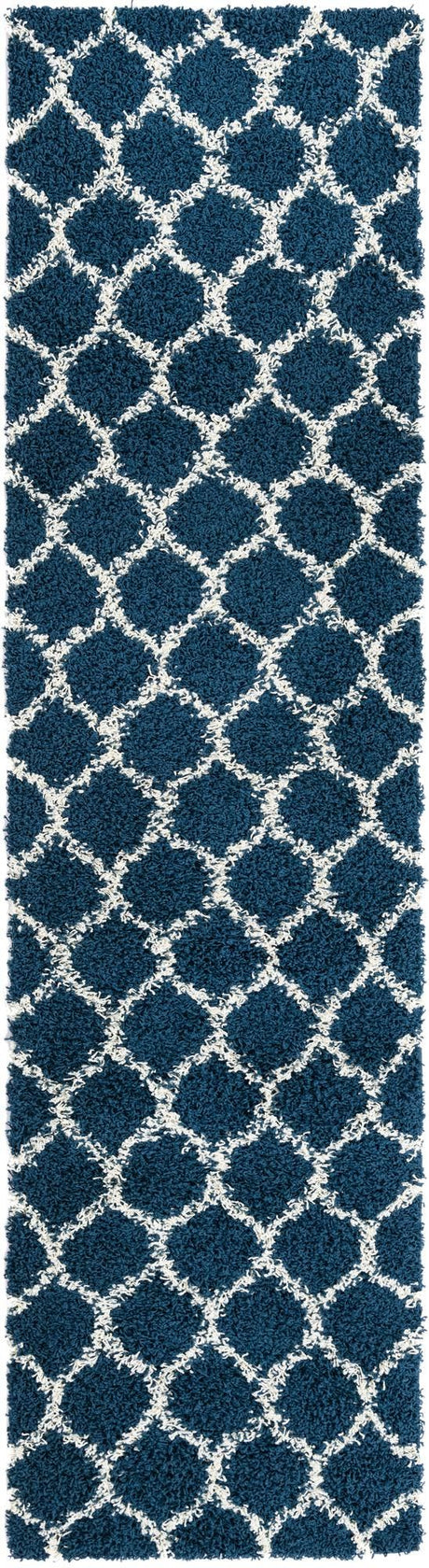 Navy Blue 2' 7 x 10' Trellis Shag Runner Area Rug Thick Soft Touch Fluffy & Plush Shaggy Pile
