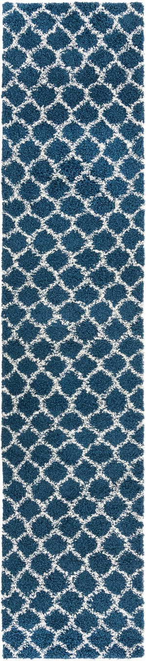 Navy Blue 3' 3 x 16' 5 Trellis Shag Runner Area Rug Thick Soft Touch Fluffy & Plush Shaggy Pile