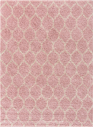 Light Pink 9' x 12' Trellis Shag Rectangle Area Rug Thick Soft Touch Fluffy & Plush Shaggy Pile