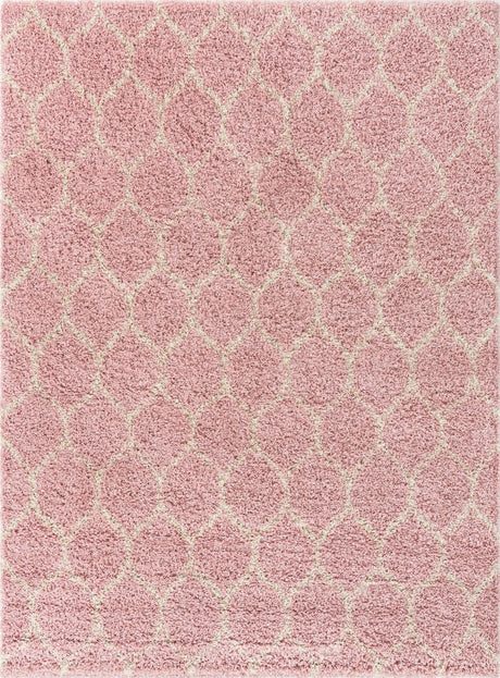 Light Pink 9' x 12' Trellis Shag Rectangle Area Rug Thick Soft Touch Fluffy & Plush Shaggy Pile Geometric Modern Unique Carpet for Home Interior Design for Sale at Rug Engine