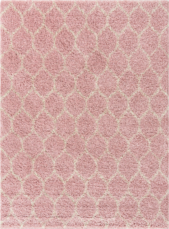 Light Pink 9' x 12' Trellis Shag Rectangle Area Rug Thick Soft Touch Fluffy & Plush Shaggy Pile