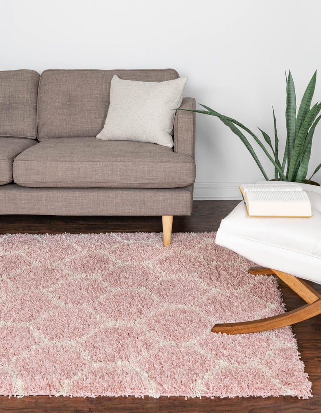 Light Pink 2' x 3' Trellis Shag Rectangle Area Rug Thick Soft Touch Fluffy & Plush Shaggy Pile
