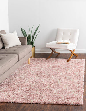 Light Pink 2' x 3' Trellis Shag Rectangle Area Rug Thick Soft Touch Fluffy & Plush Shaggy Pile