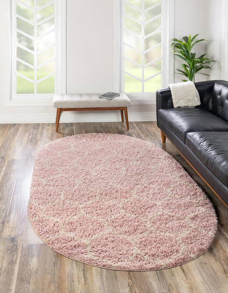 Light Pink 4' x 6' Trellis Shag Oval Area Rug Thick Soft Touch Fluffy & Plush Shaggy Pile