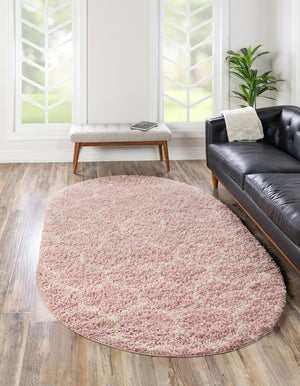 Light Pink 5' 3 x 8' Trellis Shag Oval Area Rug Thick Soft Touch Fluffy & Plush Shaggy Pile