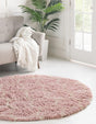 Light Pink 10' x 10' Trellis Shag Round Area Rug Thick Soft Touch Fluffy & Plush Shaggy Pile