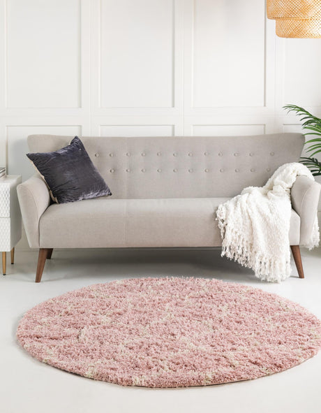 Light Pink 10' x 10' Trellis Shag Round Area Rug Thick Soft Touch Fluffy & Plush Shaggy Pile