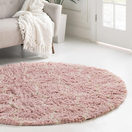 Light Pink 3' 3 x 3' 3 Trellis Shag Round Area Rug Thick Soft Touch Fluffy & Plush Shaggy Pile Geometric Modern Unique Carpet for Home Interior Design for Sale at Rug Engine