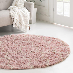 Light Pink 5' 3 x 5' 3 Trellis Shag Round Area Rug Thick Soft Touch Fluffy & Plush Shaggy Pile