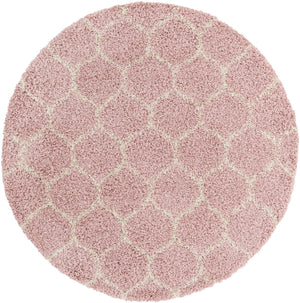 Light Pink 6' x 6' Trellis Shag Round Area Rug Thick Soft Touch Fluffy & Plush Shaggy Pile