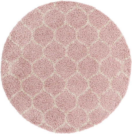 Light Pink 6' x 6' Trellis Shag Round Area Rug Thick Soft Touch Fluffy & Plush Shaggy Pile Geometric Modern Unique Carpet for Home Interior Design for Sale at Rug Engine