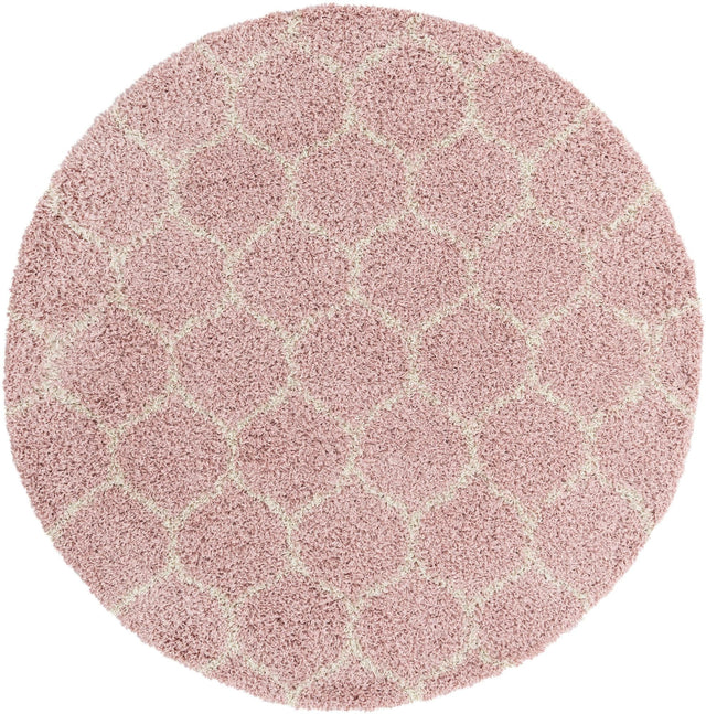 Light Pink 6' x 6' Trellis Shag Round Area Rug Thick Soft Touch Fluffy & Plush Shaggy Pile
