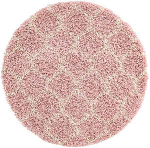 Light Pink 3' 3 x 3' 3 Trellis Shag Round Area Rug Thick Soft Touch Fluffy & Plush Shaggy Pile