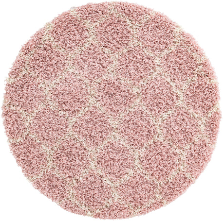 Light Pink 3' 3 x 3' 3 Trellis Shag Round Area Rug Thick Soft Touch Fluffy & Plush Shaggy Pile Geometric Modern Unique Carpet for Home Interior Design for Sale at Rug Engine