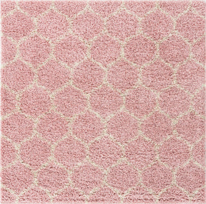 Light Pink 10' x 10' Trellis Shag Square Area Rug Thick Soft Touch Fluffy & Plush Shaggy Pile