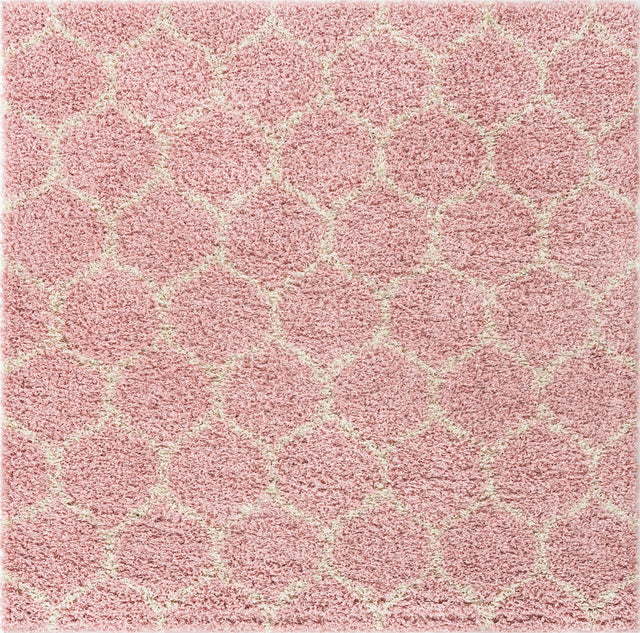 Light Pink 10' x 10' Trellis Shag Square Area Rug Thick Soft Touch Fluffy & Plush Shaggy Pile