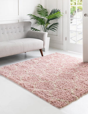 Light Pink 6' 1 x 6' 1 Trellis Shag Square Area Rug Thick Soft Touch Fluffy & Plush Shaggy Pile