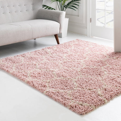 Light Pink 7' 10 x 7' 10 Trellis Shag Square Area Rug Thick Soft Touch Fluffy & Plush Shaggy Pile Geometric Modern Unique Carpet for Home Interior Design for Sale at Rug Engine