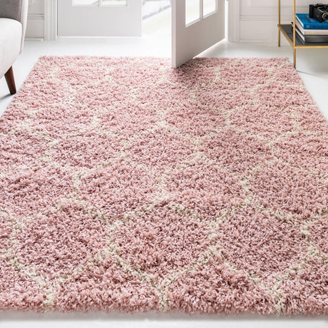 Light Pink 3' 3 x 3' 3 Trellis Shag Square Area Rug Thick Soft Touch Fluffy & Plush Shaggy Pile Geometric Modern Unique Carpet for Home Interior Design for Sale at Rug Engine