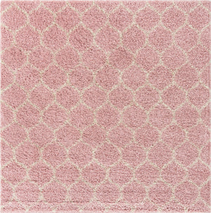 Light Pink 7' 10 x 7' 10 Trellis Shag Square Area Rug Thick Soft Touch Fluffy & Plush Shaggy Pile