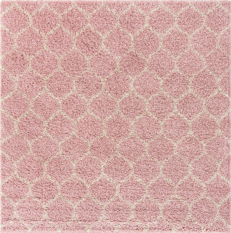 Light Pink 7' 10 x 7' 10 Trellis Shag Square Area Rug Thick Soft Touch Fluffy & Plush Shaggy Pile Geometric Modern Unique Carpet for Home Interior Design for Sale at Rug Engine