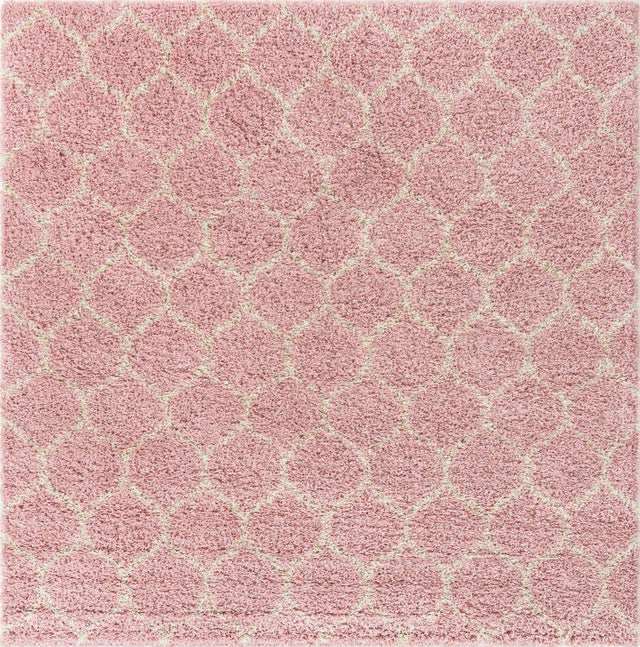 Light Pink 7' 10 x 7' 10 Trellis Shag Square Area Rug Thick Soft Touch Fluffy & Plush Shaggy Pile