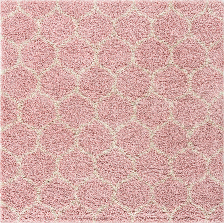 Light Pink 6' 1 x 6' 1 Trellis Shag Square Area Rug Thick Soft Touch Fluffy & Plush Shaggy Pile Geometric Modern Unique Carpet for Home Interior Design for Sale at Rug Engine