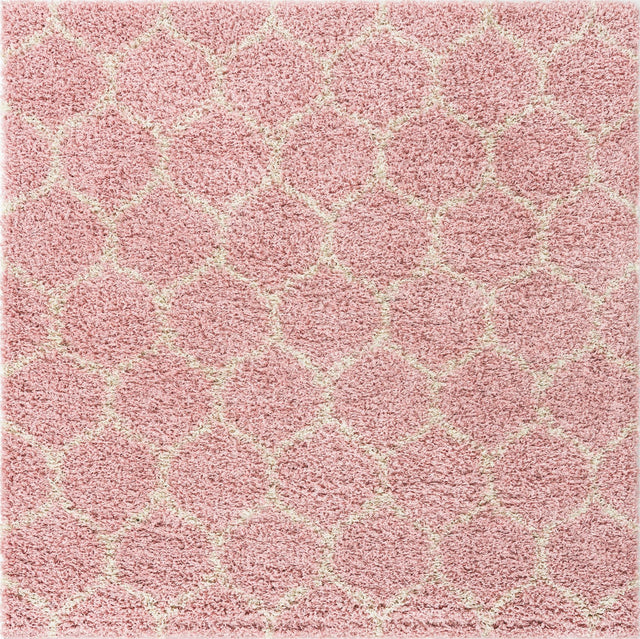 Light Pink 6' 1 x 6' 1 Trellis Shag Square Area Rug Thick Soft Touch Fluffy & Plush Shaggy Pile