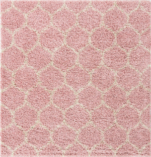 Light Pink 3' 3 x 3' 3 Trellis Shag Square Area Rug Thick Soft Touch Fluffy & Plush Shaggy Pile