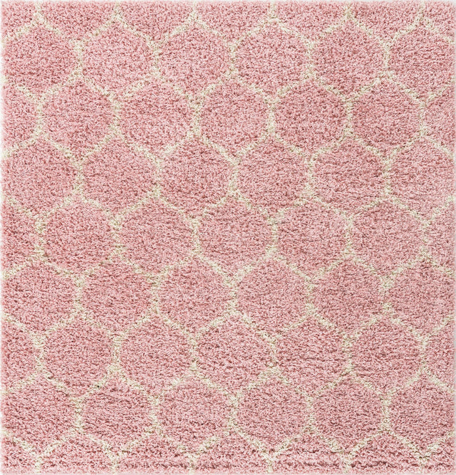 Light Pink 3' 3 x 3' 3 Trellis Shag Square Area Rug Thick Soft Touch Fluffy & Plush Shaggy Pile