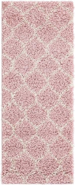 Light Pink 2' x 5' Trellis Shag Runner Area Rug Thick Soft Touch Fluffy & Plush Shaggy Pile