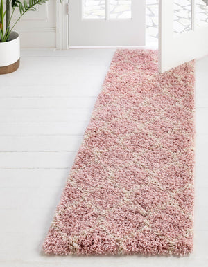 Light Pink 3' 3 x 16' 5 Trellis Shag Runner Area Rug Thick Soft Touch Fluffy & Plush Shaggy Pile