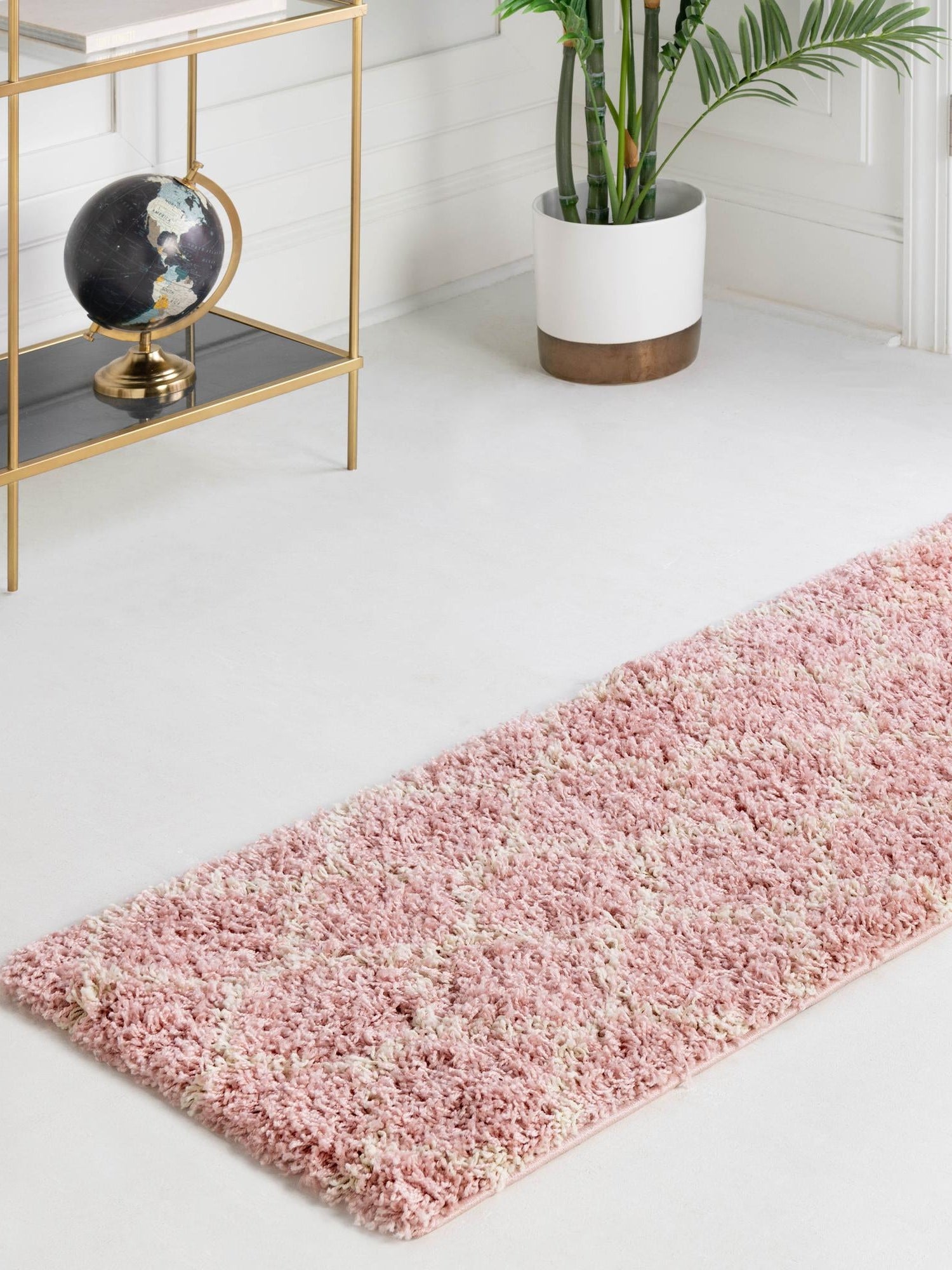 Light Pink 2' x 6' Trellis Shag Runner Area Rug Thick Soft Touch Fluffy & Plush Shaggy Pile Geometric Modern Unique Carpet for Home Interior Design for Sale at Rug Engine