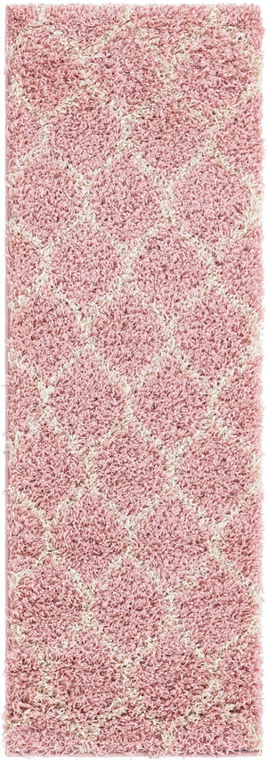 Light Pink 2' x 6' Trellis Shag Runner Area Rug Thick Soft Touch Fluffy & Plush Shaggy Pile