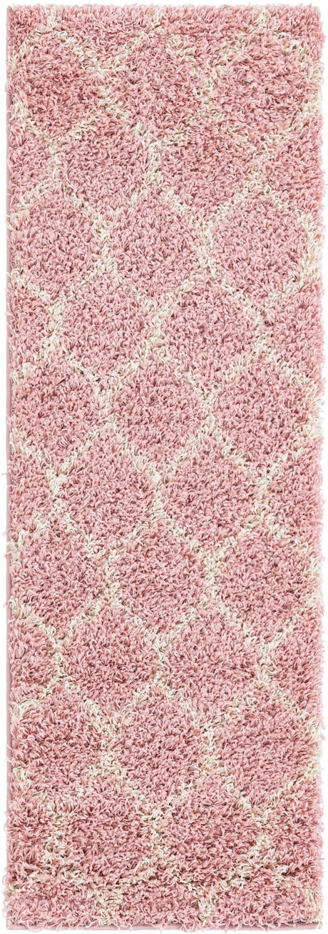 Light Pink 2' x 6' Trellis Shag Runner Area Rug Thick Soft Touch Fluffy & Plush Shaggy Pile Geometric Modern Unique Carpet for Home Interior Design for Sale at Rug Engine