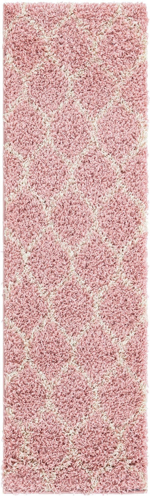 Light Pink 2' x 7' Trellis Shag Runner Area Rug Thick Soft Touch Fluffy & Plush Shaggy Pile