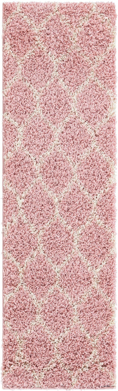 Light Pink 2' x 7' Trellis Shag Runner Area Rug Thick Soft Touch Fluffy & Plush Shaggy Pile Geometric Modern Unique Carpet for Home Interior Design for Sale at Rug Engine