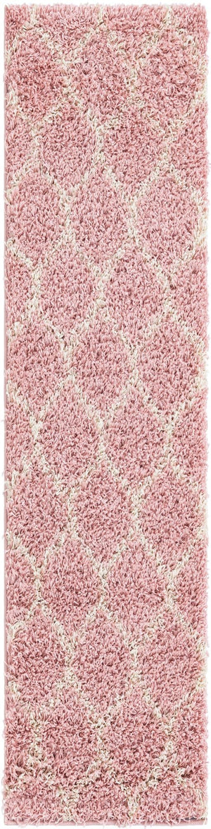 Light Pink 2' x 8' Trellis Shag Runner Area Rug Thick Soft Touch Fluffy & Plush Shaggy Pile