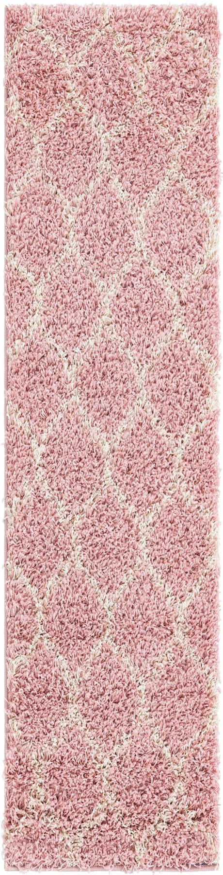 Light Pink 2' x 8' Trellis Shag Runner Area Rug Thick Soft Touch Fluffy & Plush Shaggy Pile Geometric Modern Unique Carpet for Home Interior Design for Sale at Rug Engine