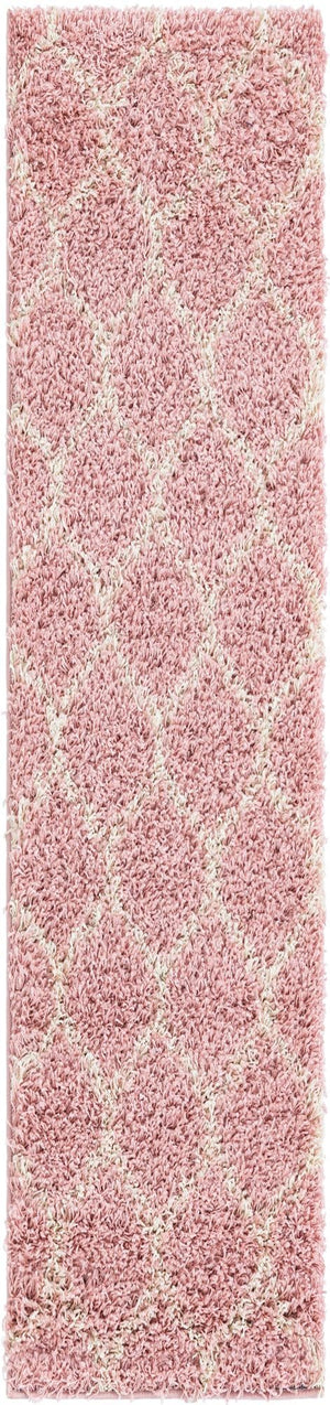 Light Pink 2' 7 x 12' Trellis Shag Runner Area Rug Thick Soft Touch Fluffy & Plush Shaggy Pile