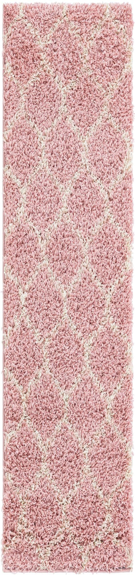 Light Pink 2' 7 x 12' Trellis Shag Runner Area Rug Thick Soft Touch Fluffy & Plush Shaggy Pile Geometric Modern Unique Carpet for Home Interior Design for Sale at Rug Engine