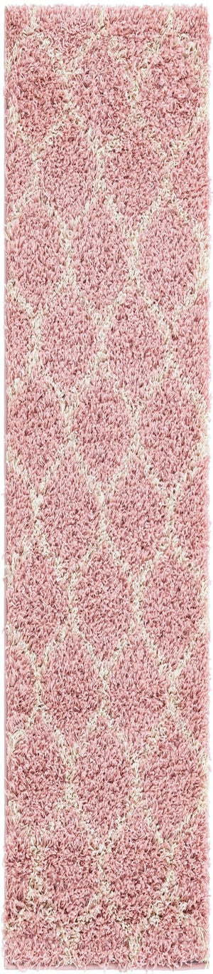 Light Pink 3' 3 x 16' 5 Trellis Shag Runner Area Rug Thick Soft Touch Fluffy & Plush Shaggy Pile